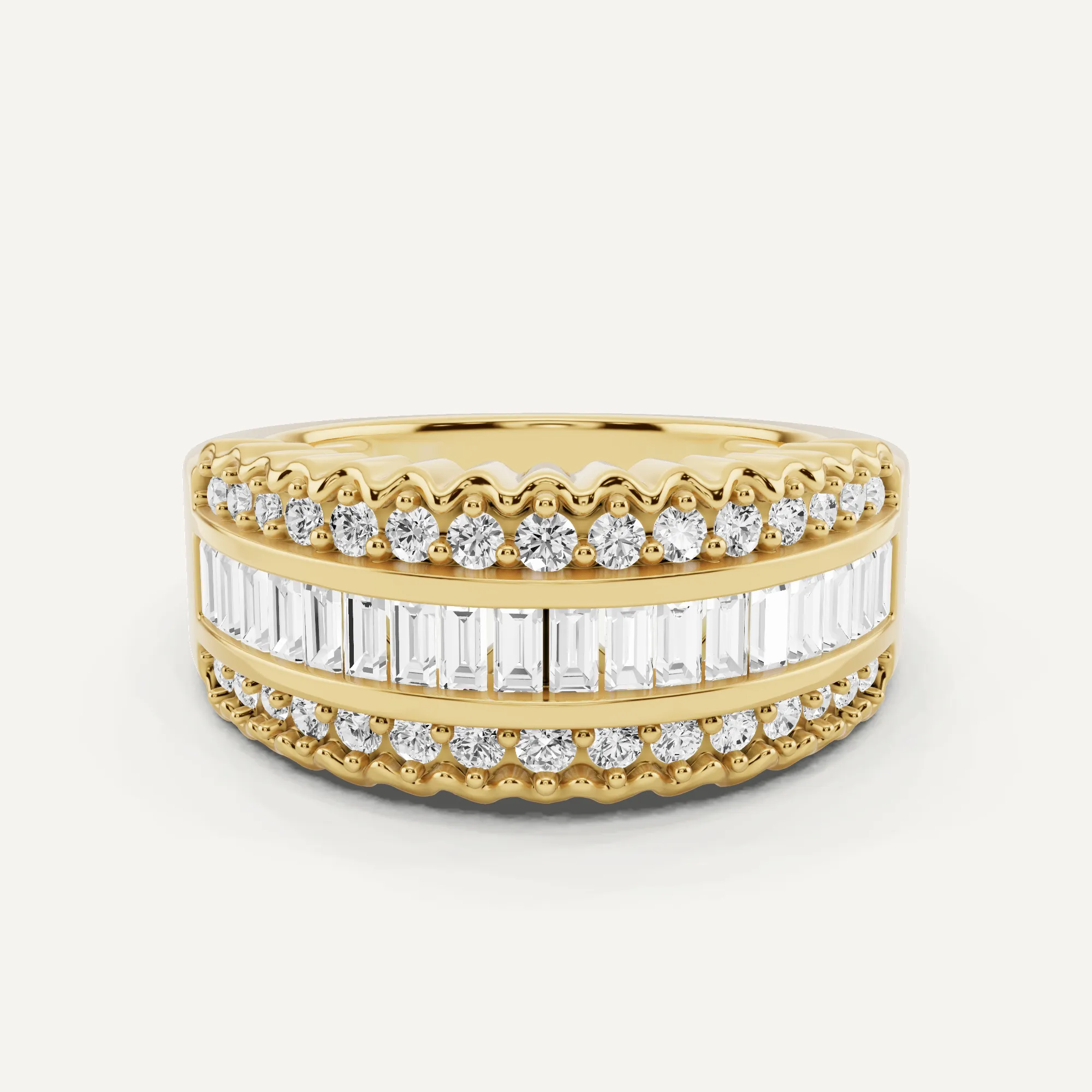 1 ctw Baguette Diamond Three Row Fashion Band