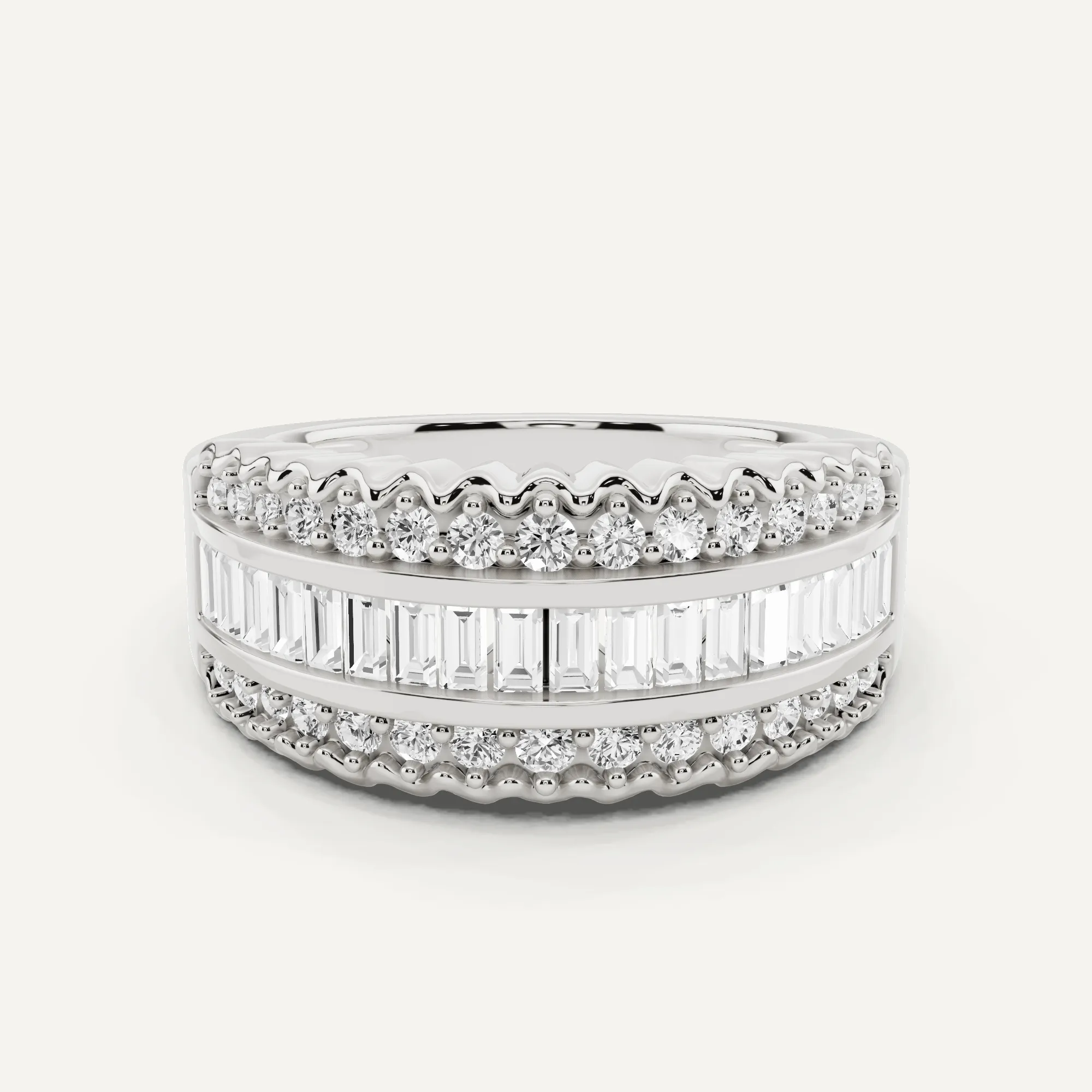 1 ctw Baguette Diamond Three Row Fashion Band