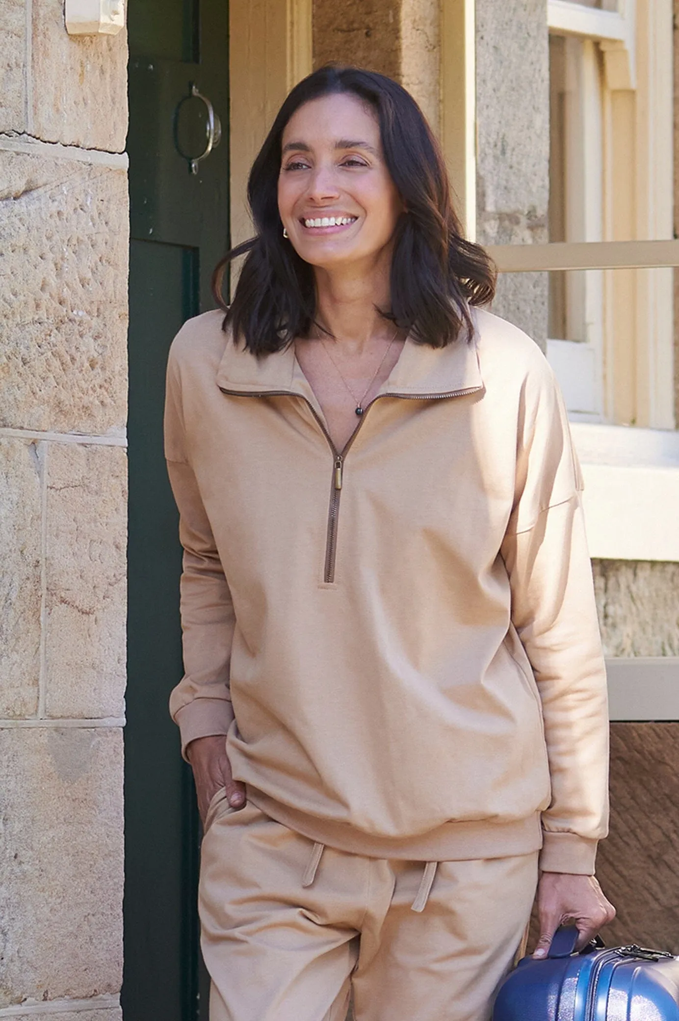 Amara Half Zip Jumper Tan