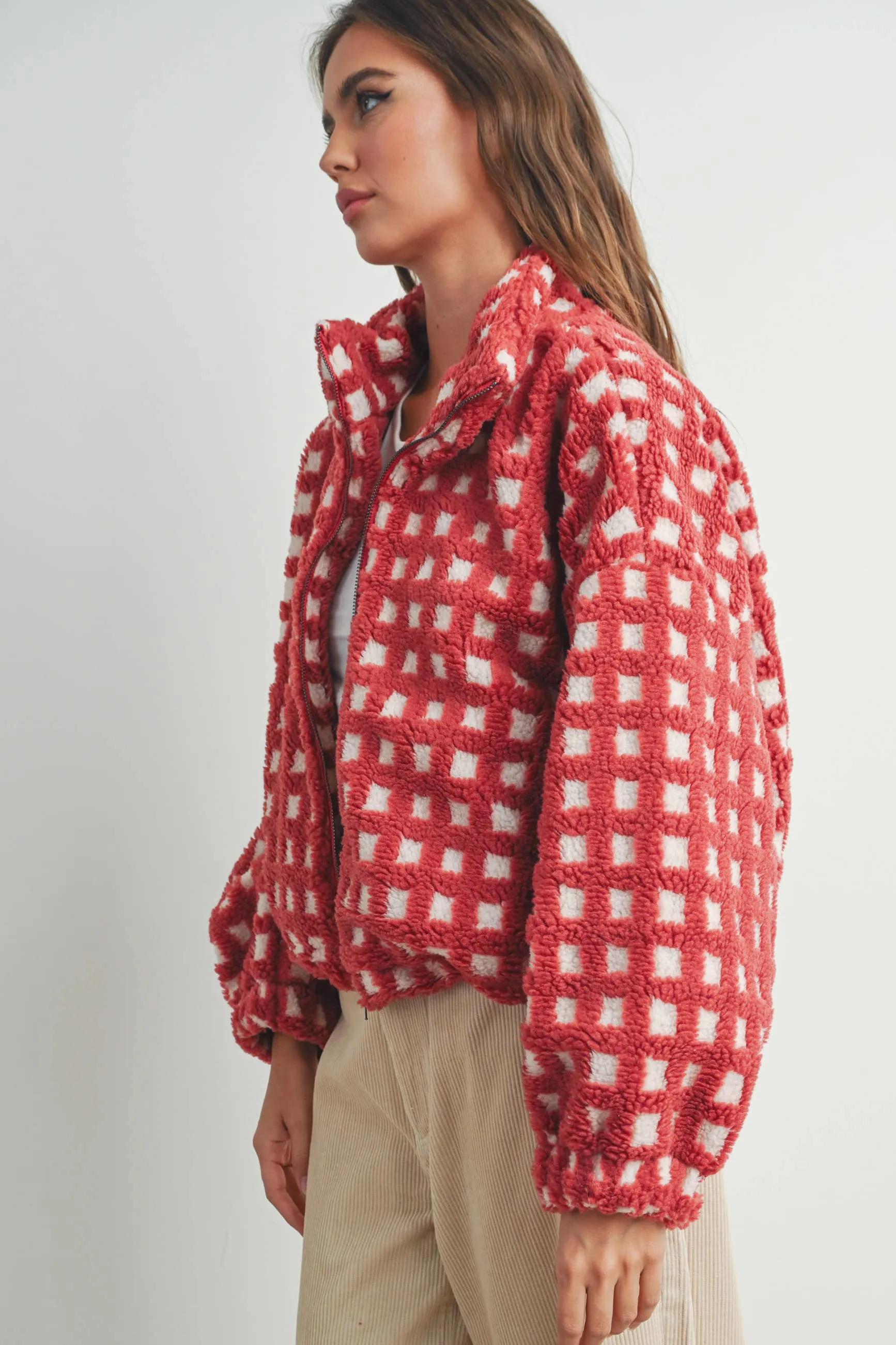 Among the Trees Sherpa Jacket - Red/White