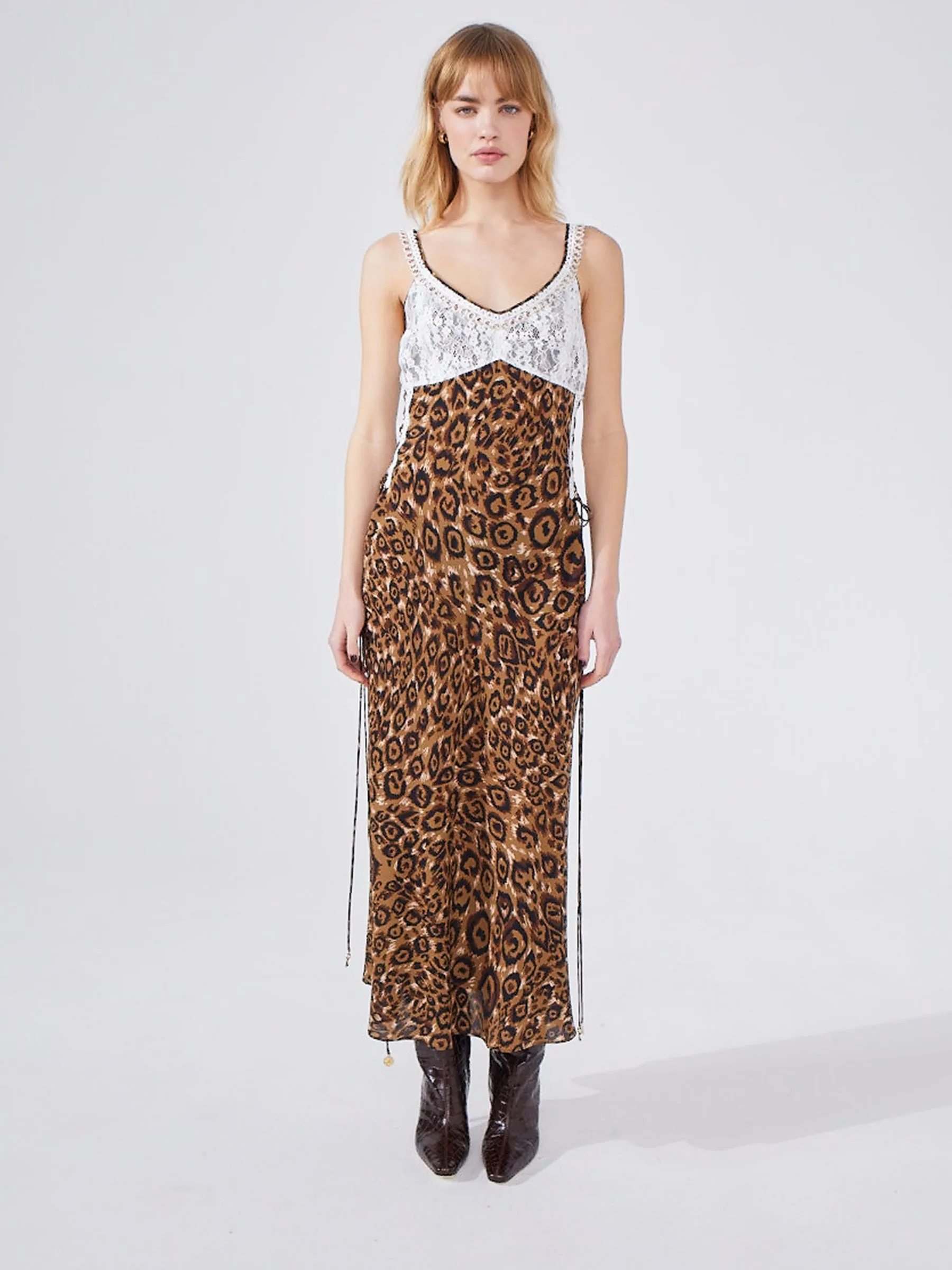 Arizona Lace Bust Slip Dress Brown