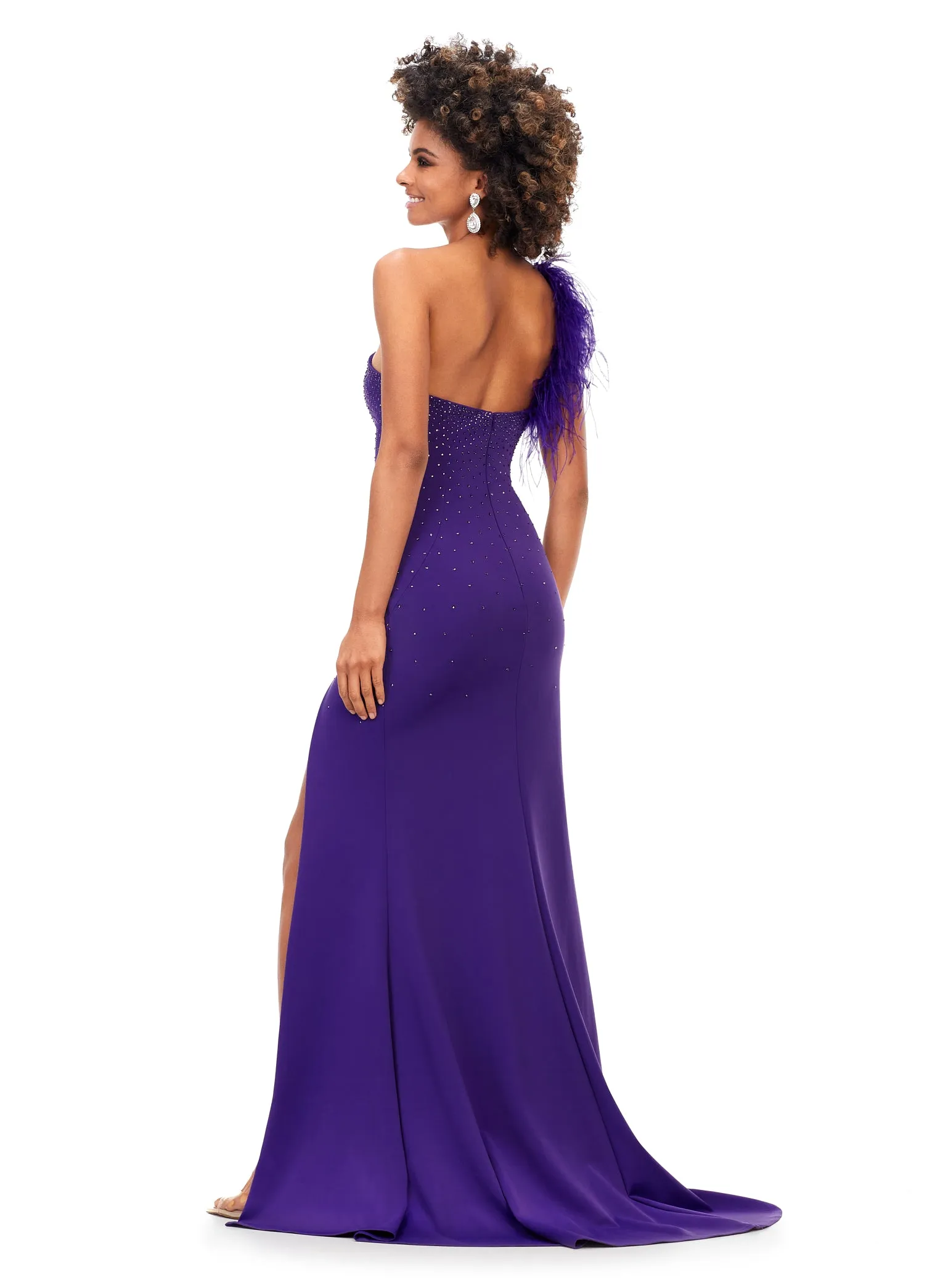 Ashley Lauren 11290 One Shoulder Prom Dress crystal top one shoulder with feathers