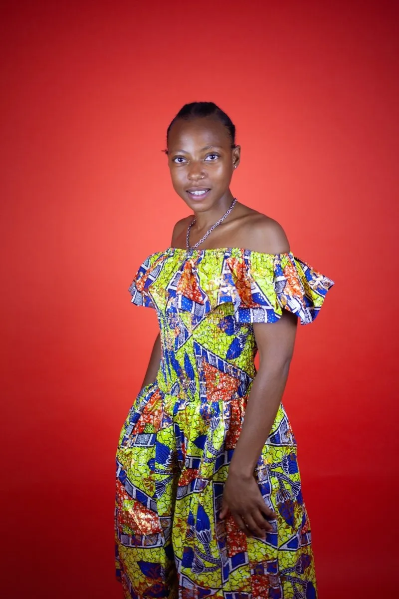 Beautiful African Midi Dress In Metallic Gold Blue