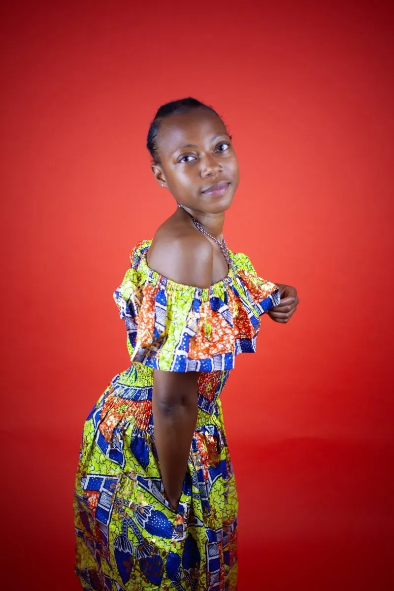 Beautiful African Midi Dress In Metallic Gold Blue