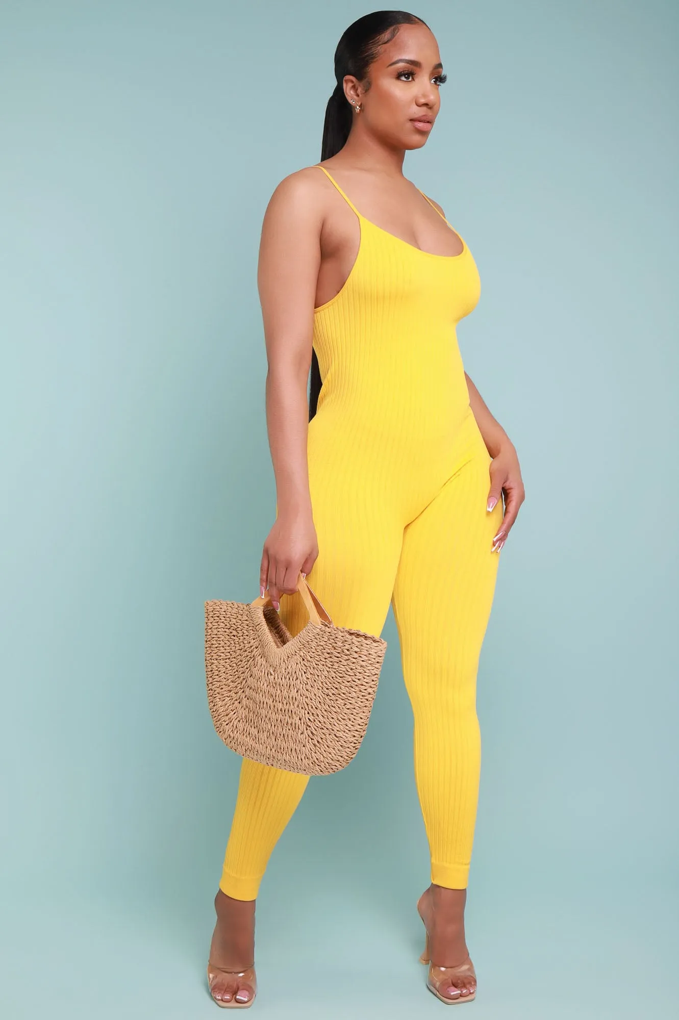 Body Heat Ribbed Seamless Jumpsuit - Yellow