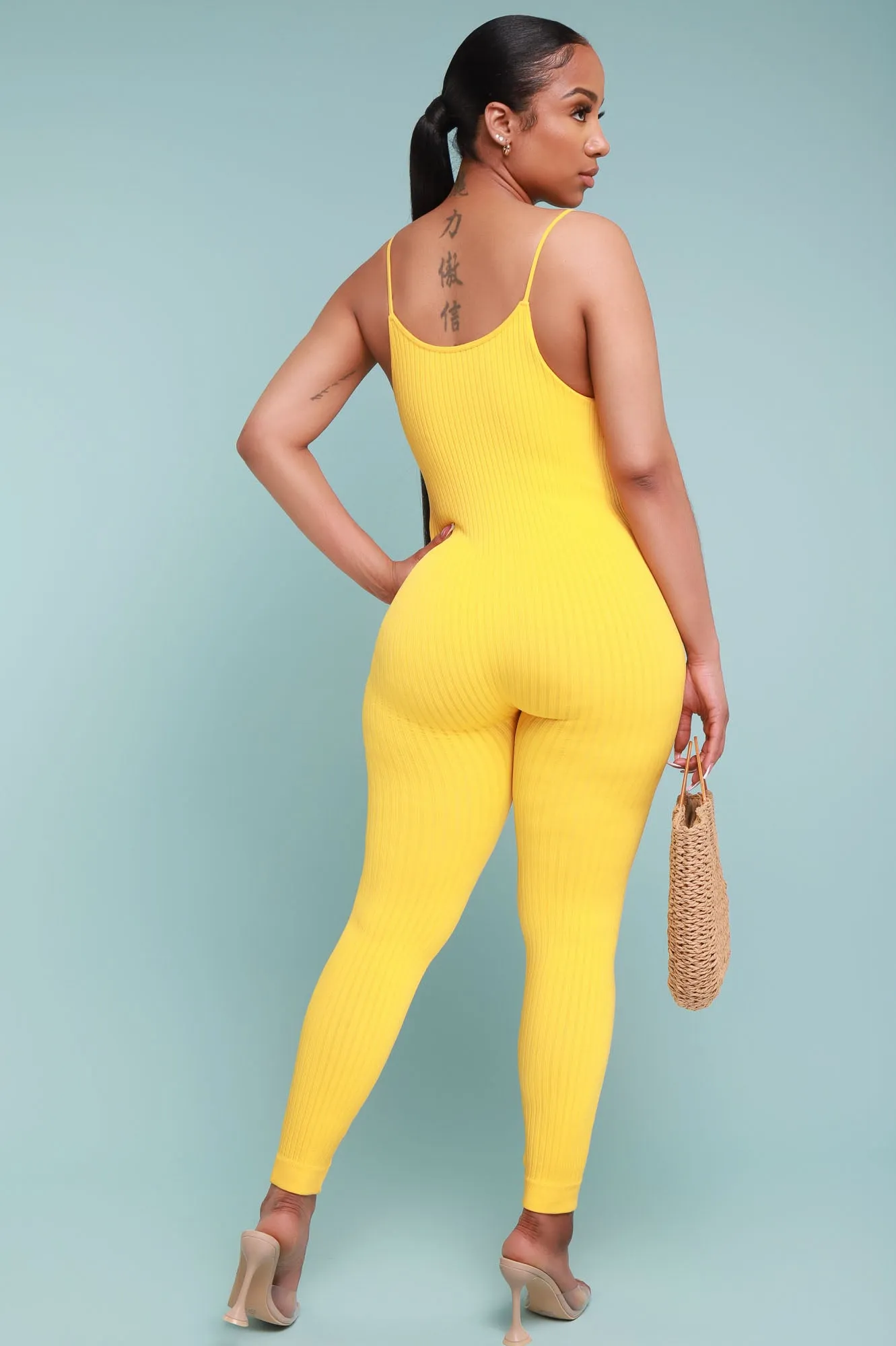 Body Heat Ribbed Seamless Jumpsuit - Yellow