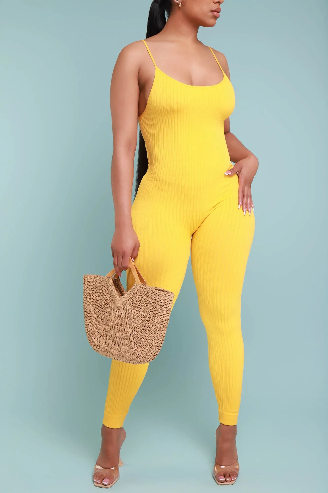 Body Heat Ribbed Seamless Jumpsuit - Yellow