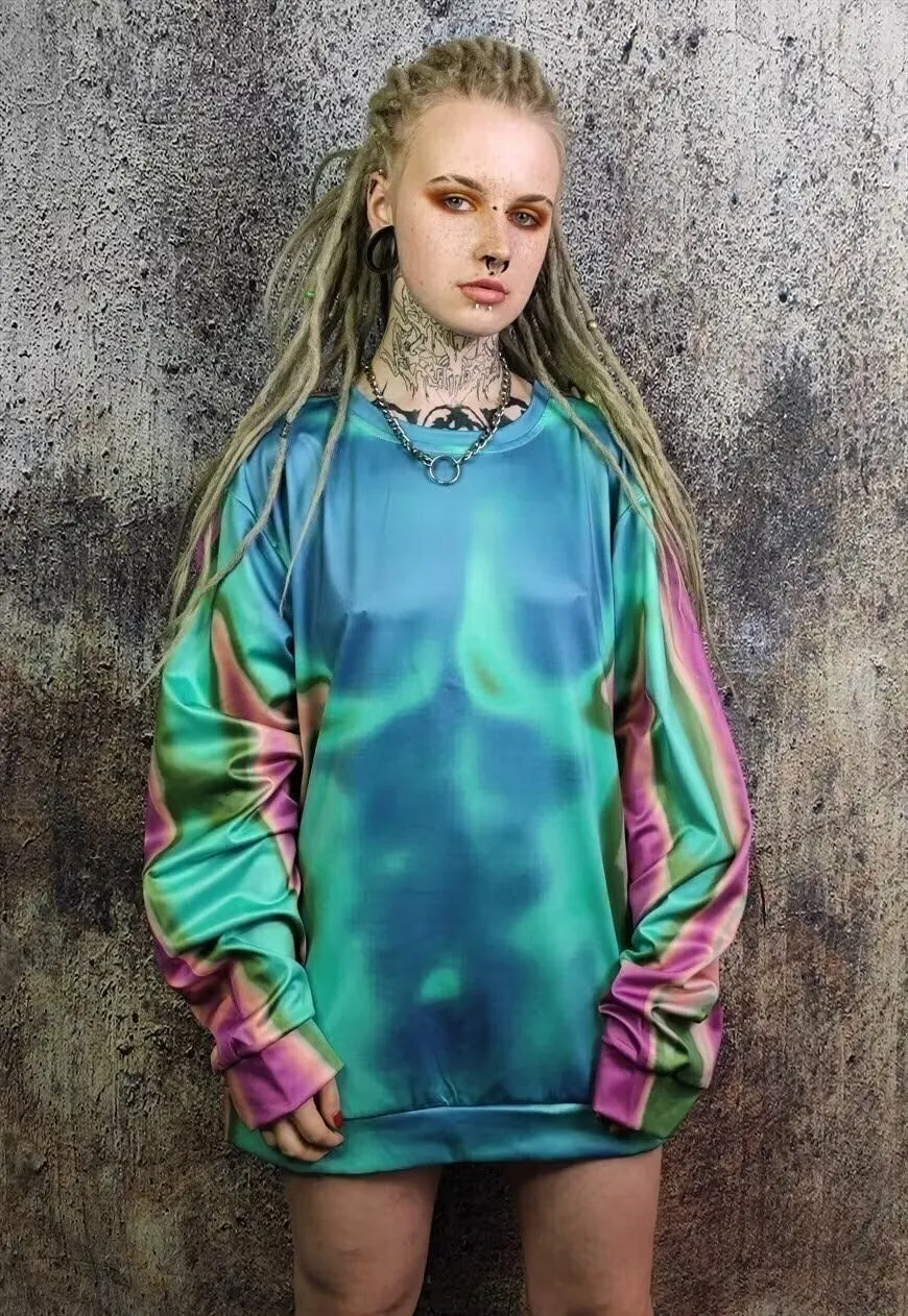 Body print sweatshirt thermal top raver jumper in acid green