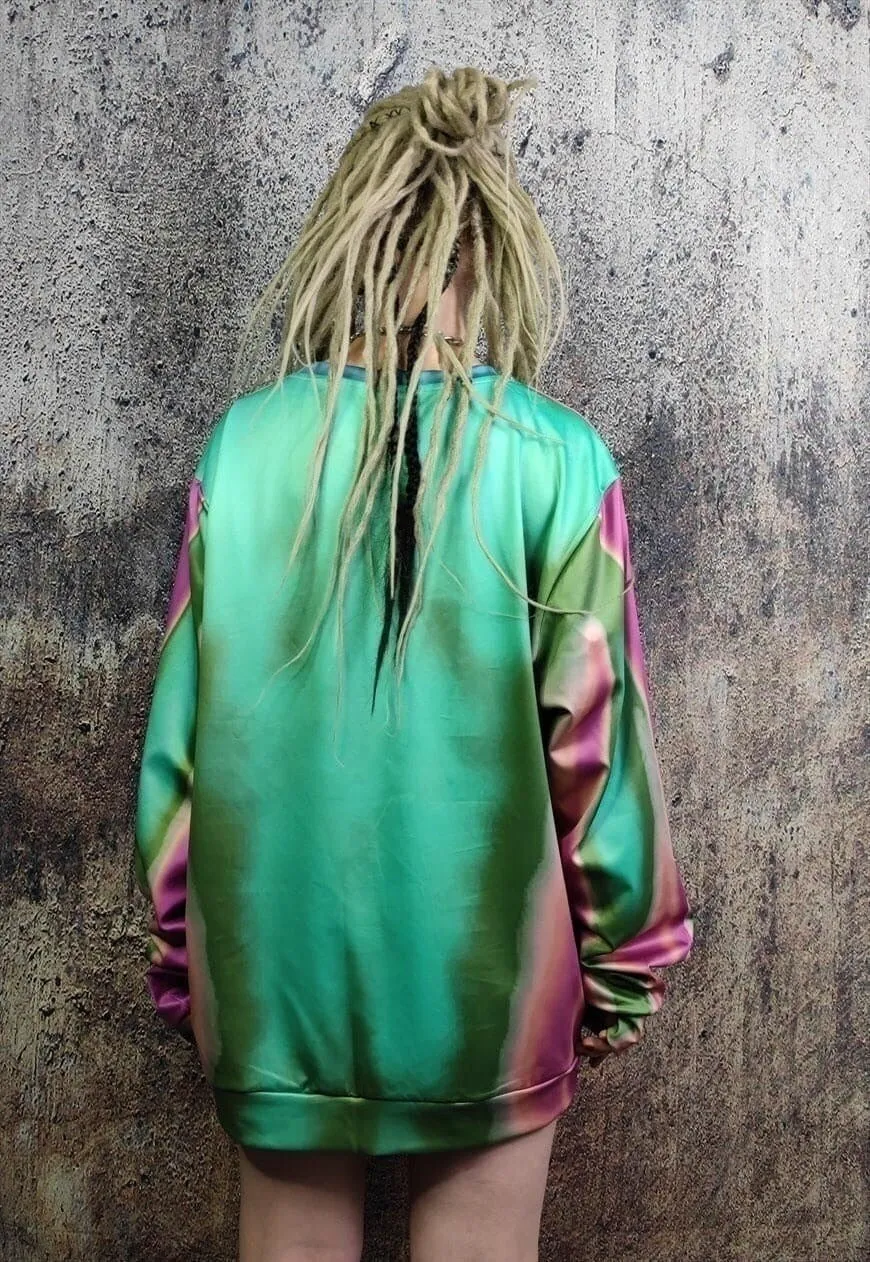 Body print sweatshirt thermal top raver jumper in acid green