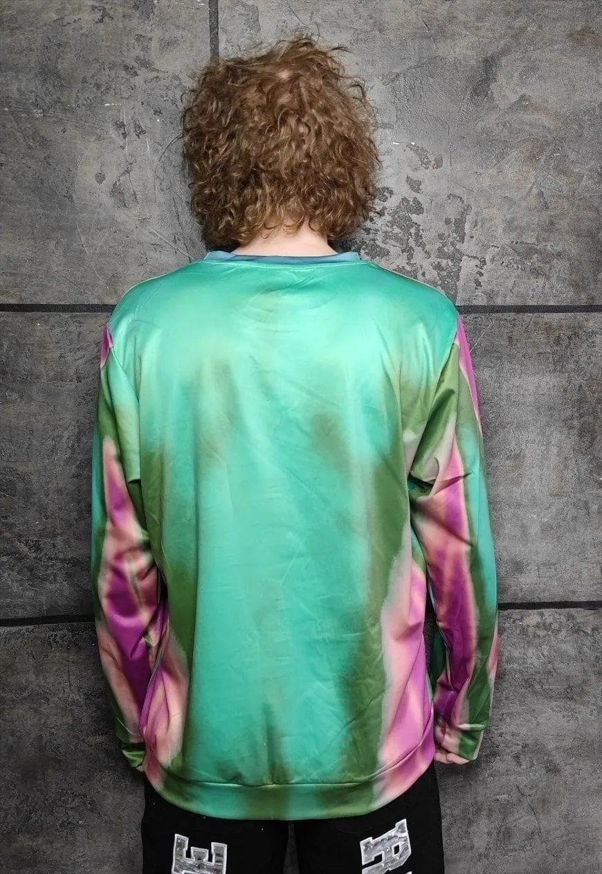 Body print sweatshirt thermal top raver jumper in acid green