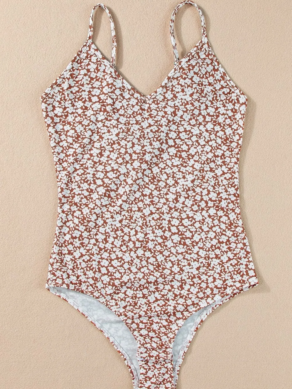 Brown Floral Print Bodysuit