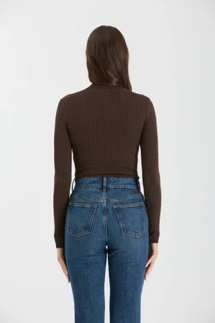 Brown Ribbed Knit Bodysuit