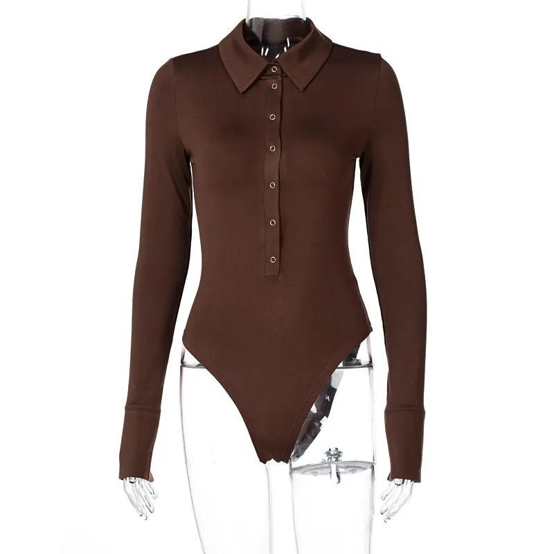 Button Lapel Long Sleeve Bodysuit