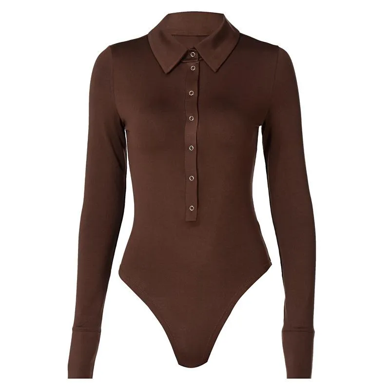 Button Lapel Long Sleeve Bodysuit