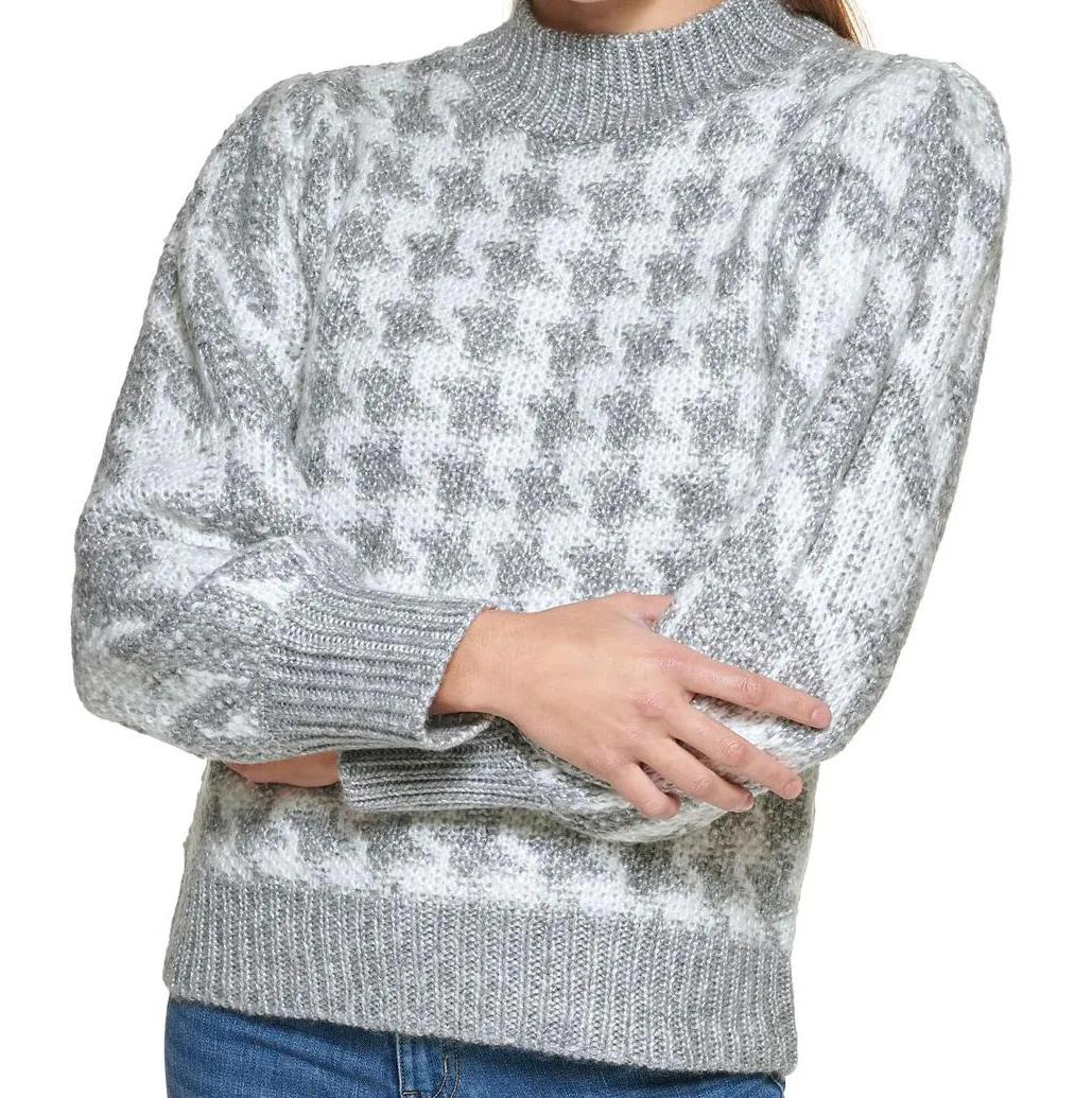 CALVIN KLEIN Medium Knit Houndstooth Women's Sweater Jumper in Grey/ White