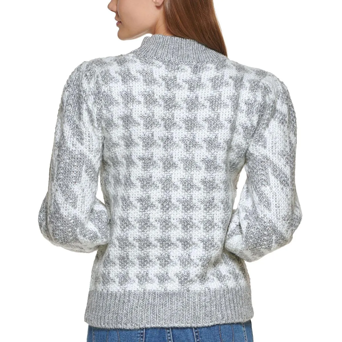 CALVIN KLEIN Medium Knit Houndstooth Women's Sweater Jumper in Grey/ White