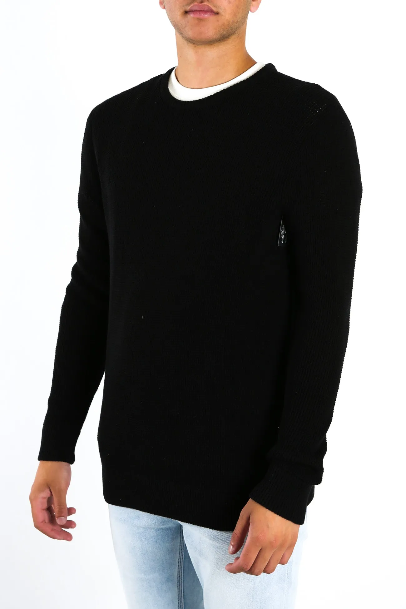 Carded Waffle Crew Black