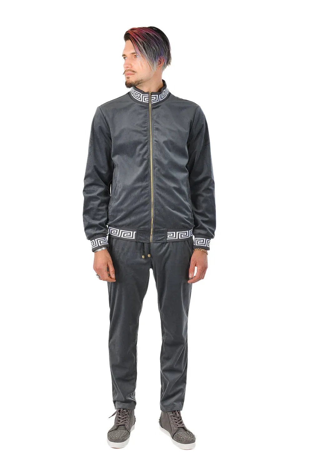 Charcoal Grey Men's Jogging Set Pants and Reversible Jacket Tracksuit Style No: JJ900