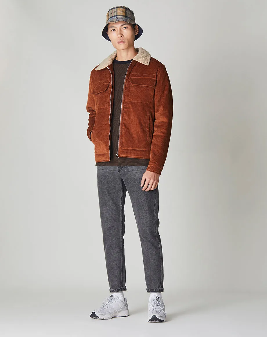 CHIDO CORD SHERPA COLLARED MENS JACKET | GINGER BROWN