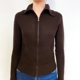 Chocolate Brown Lightweight Cashmere Zip Cardigan Extra Small