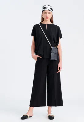 Choice Solid Pleated Culottes Black