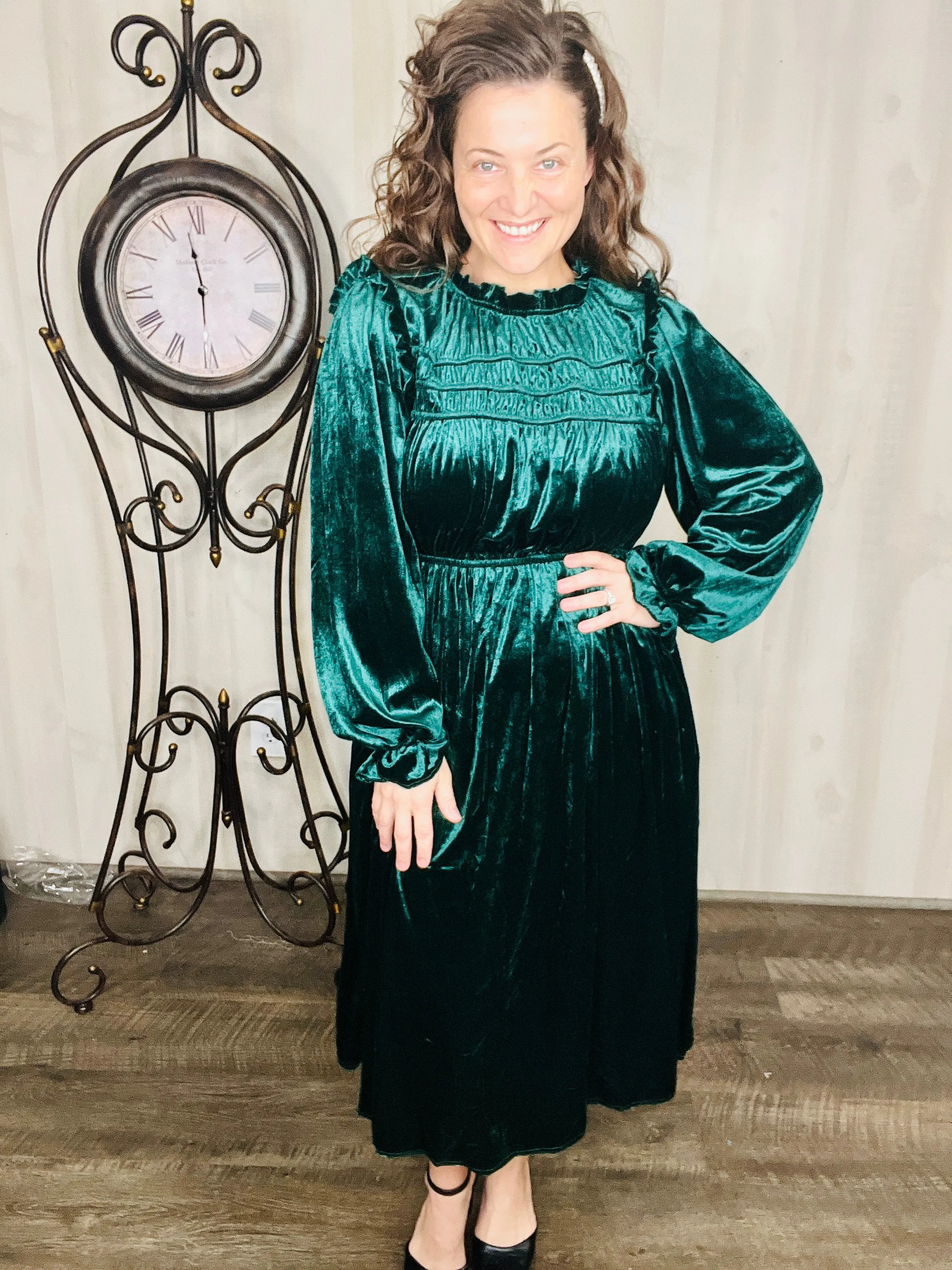 Christmas Velvet Dress- Hunter Green or Burgundy