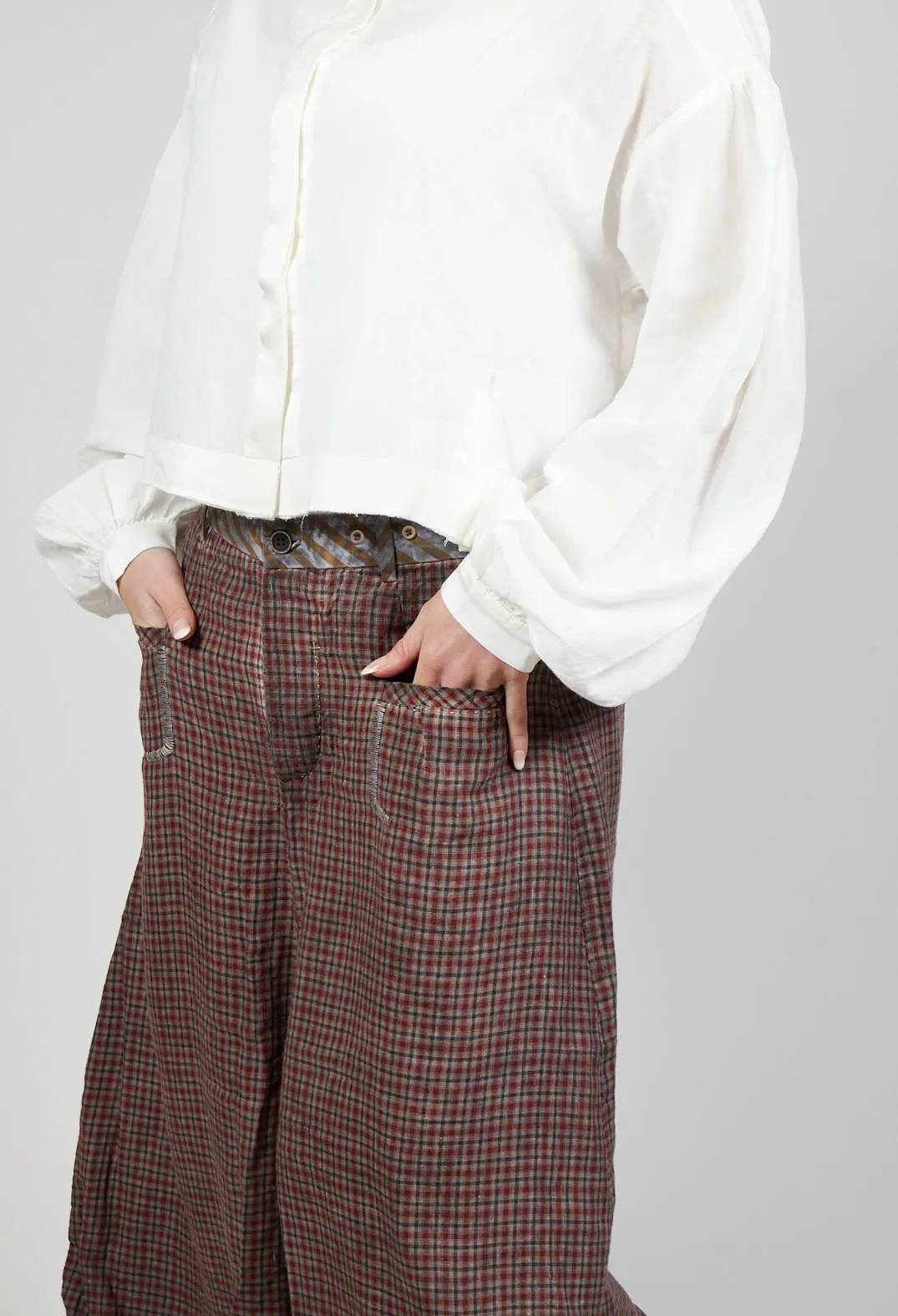 Contrast Waistband Culottes in Red Check