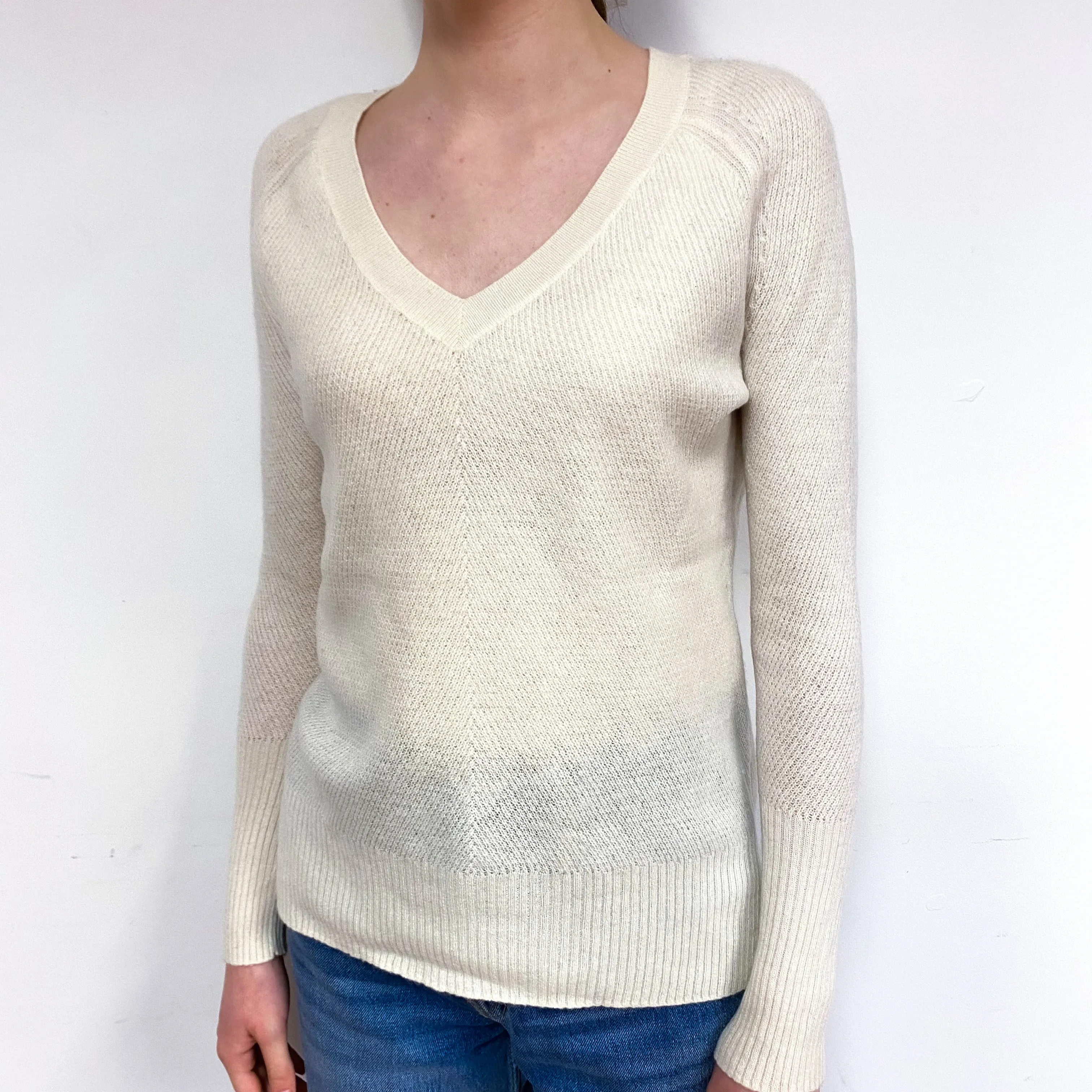 Cream Lightweight Cashmere V-Neck Jumper Extra Small