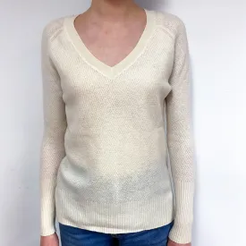 Cream Lightweight Cashmere V-Neck Jumper Extra Small