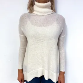 Cream Slouchy Lightweight Cashmere Polo Neck Jumper Small