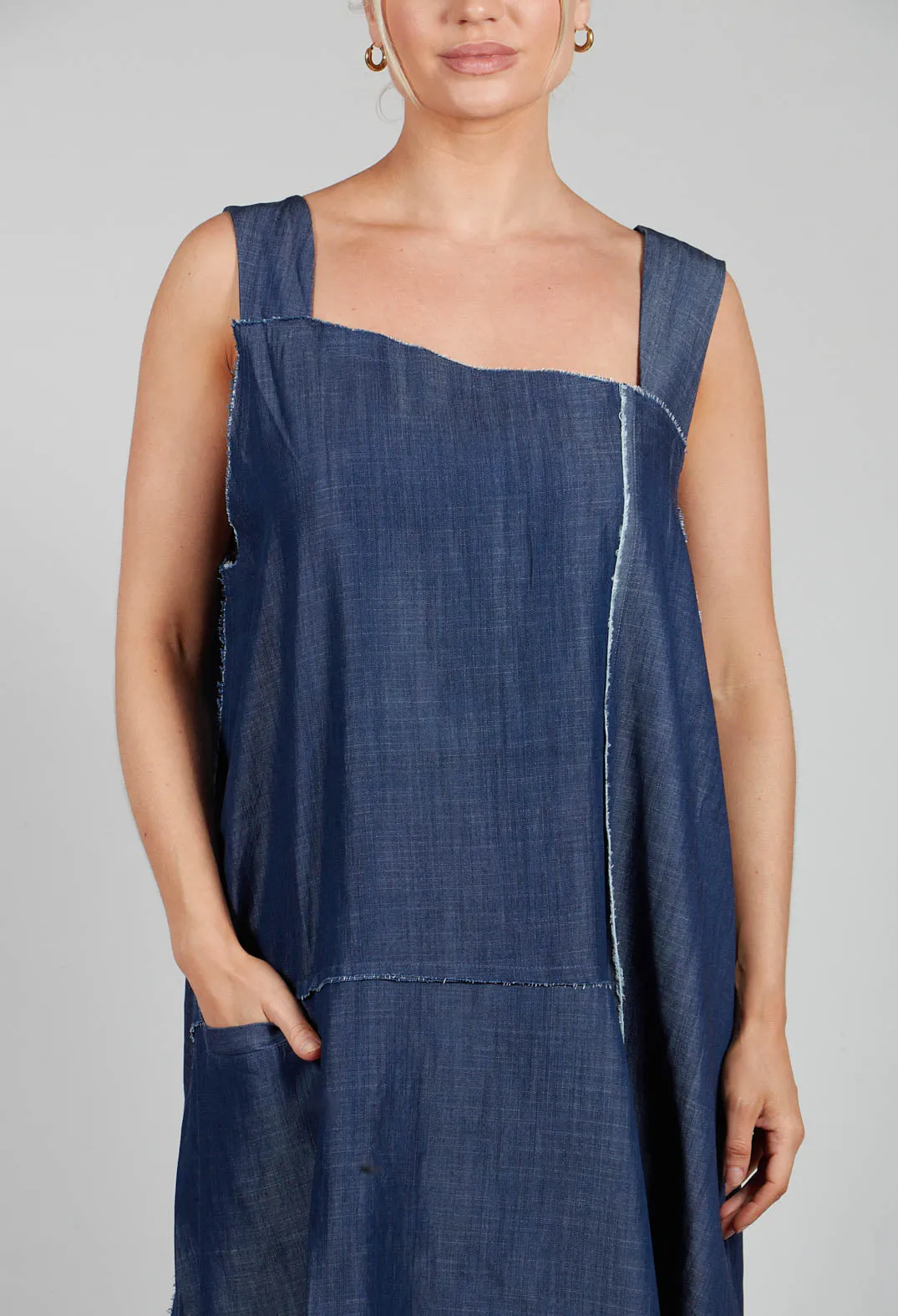 Denim Asymmetric Dress in Blue