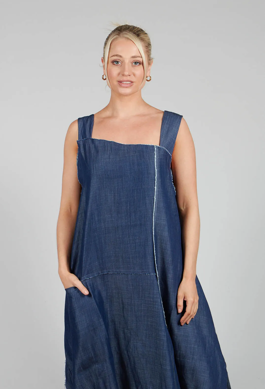 Denim Asymmetric Dress in Blue