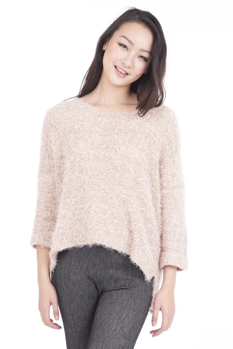 Dipped Hem Fluffy Oversized Jumper