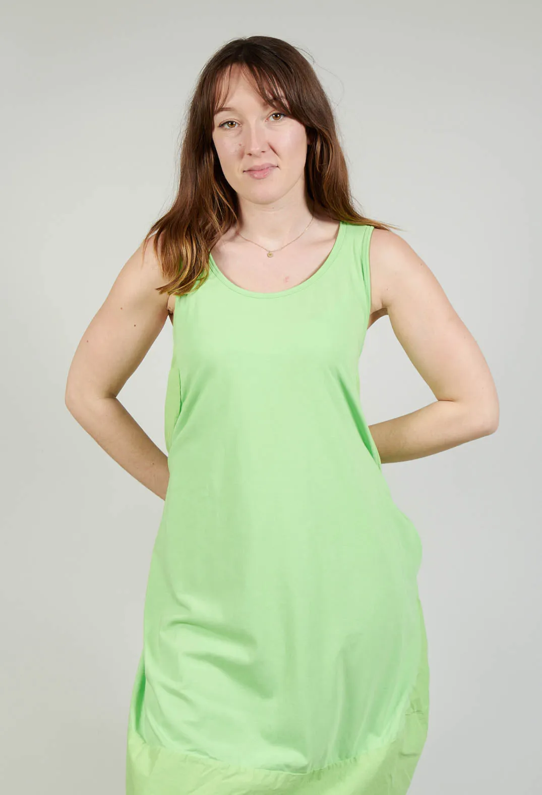 Dual Fabric Sleeveless Dress in Lime