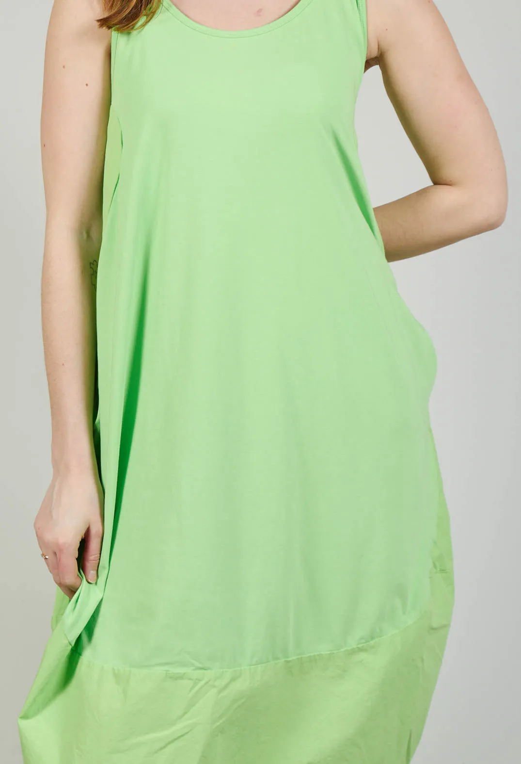 Dual Fabric Sleeveless Dress in Lime