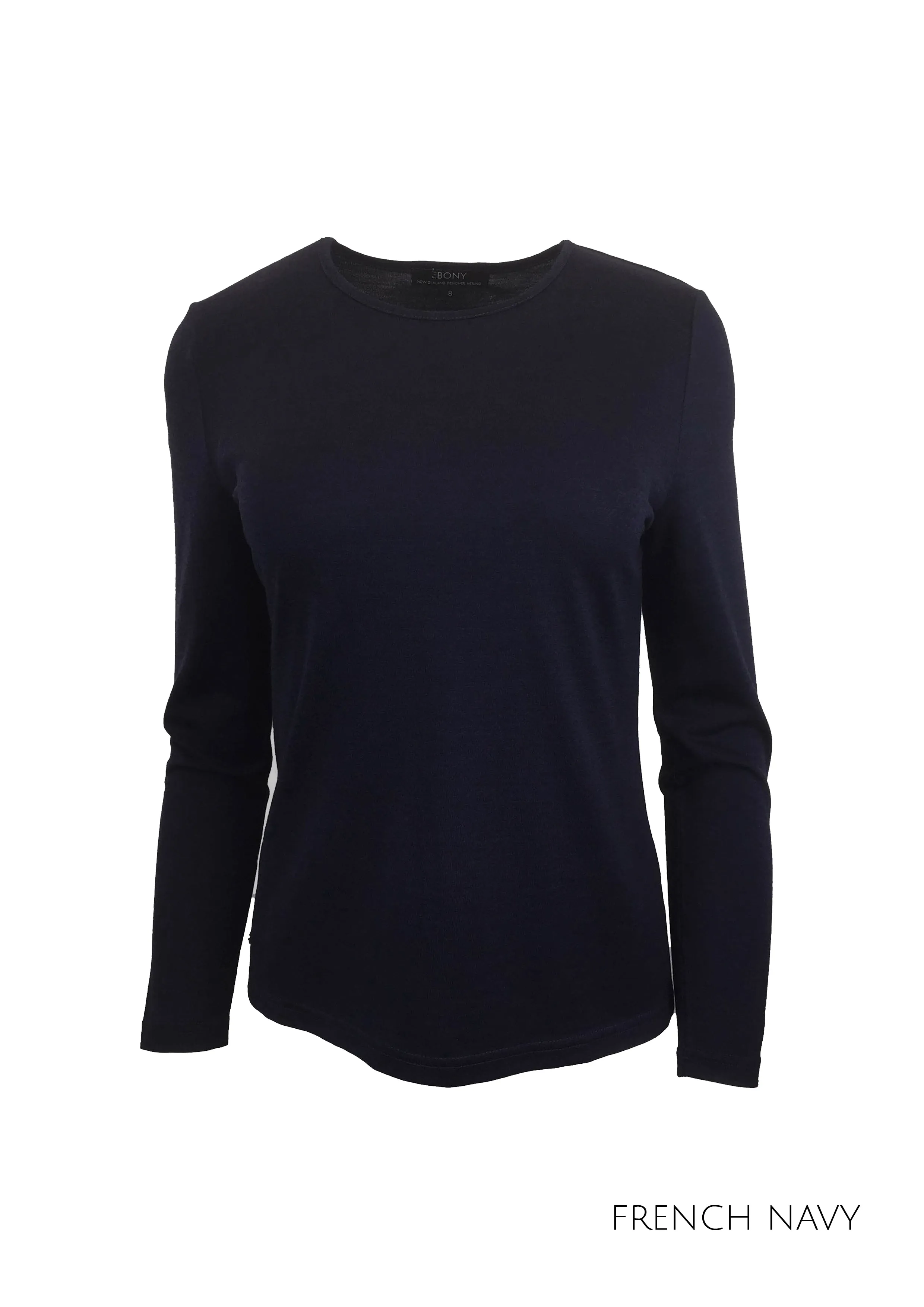 EBAS503.COLOUR.A-H MERINO JUMPER SATIN ELASTIC TRIM ROUND NECK