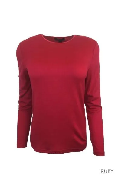 EBAS503.COLOUR.P-Z MERINO JUMPER SATIN ELASTIC TRIM ROUND NECK