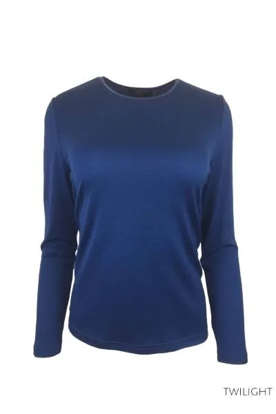 EBAS503.COLOUR.P-Z MERINO JUMPER SATIN ELASTIC TRIM ROUND NECK