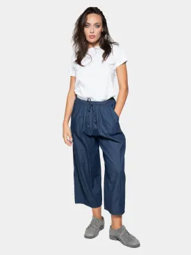 Elastic Tie Waist Denim Culotte