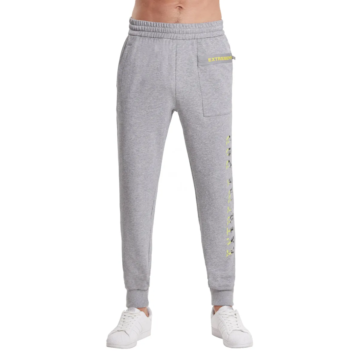 Extreme Pop Mens Cuffed Joggers Reflective Printed Running Pants UK Brand Grey KHAKI black size S M L XL