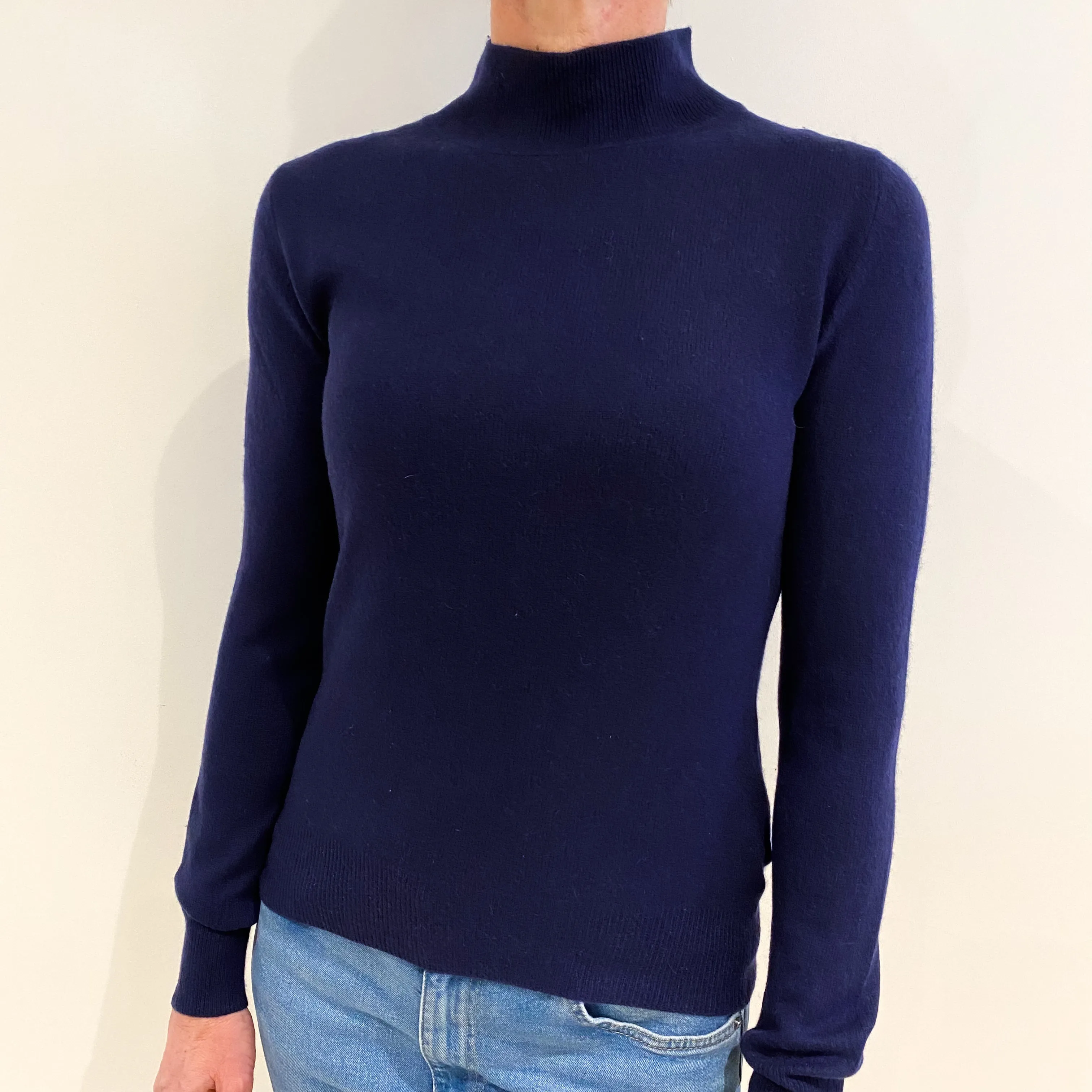 French Navy Lightweight Cashmere Turtle Neck Jumper Small