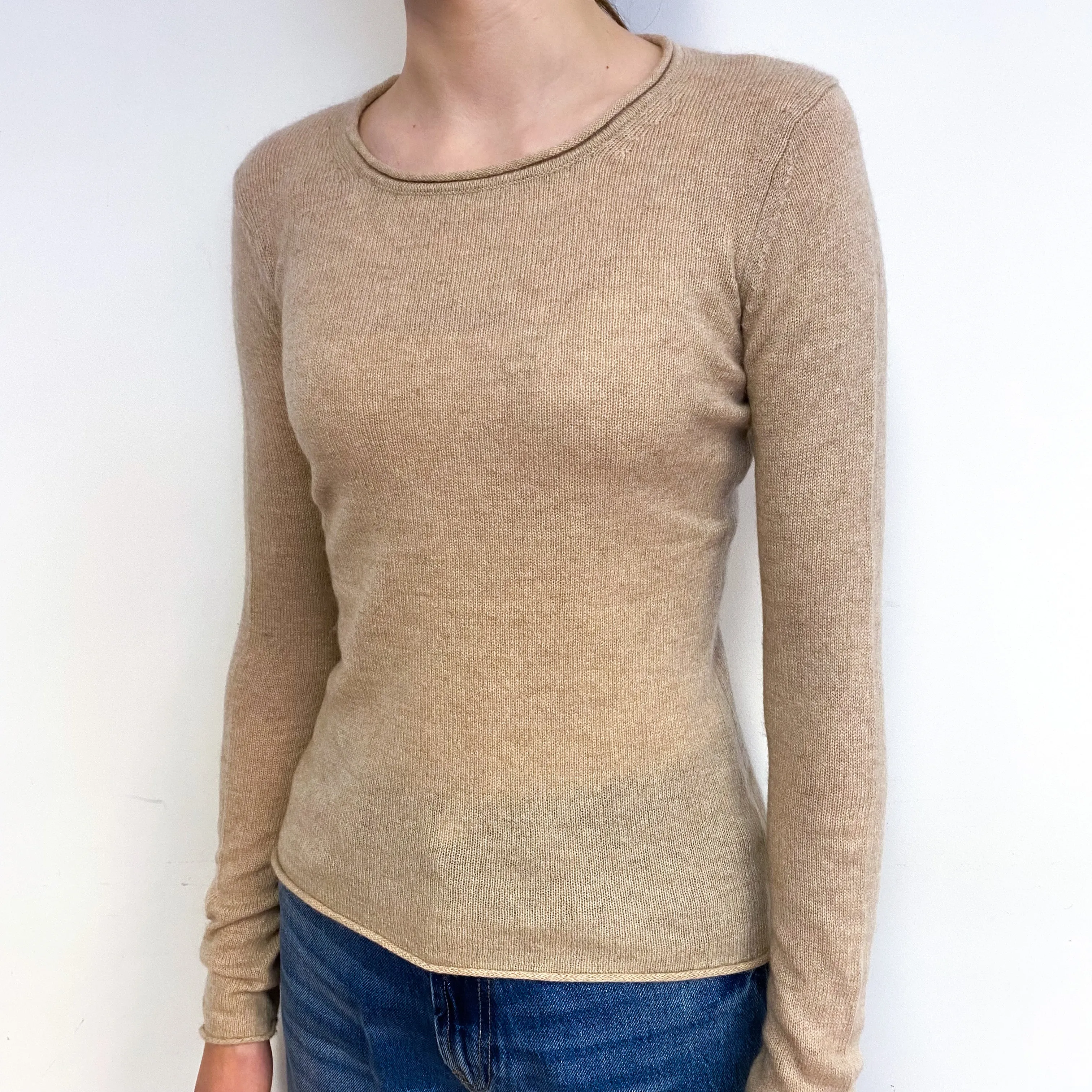 Fudge Brown Lightweight Cashmere Crew Neck Jumper Extra Small