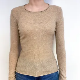 Fudge Brown Lightweight Cashmere Crew Neck Jumper Extra Small