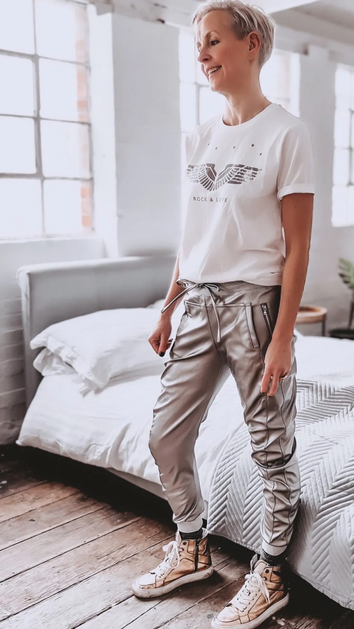 Full faux leather pewter SiLVER ULTIMATE joggers