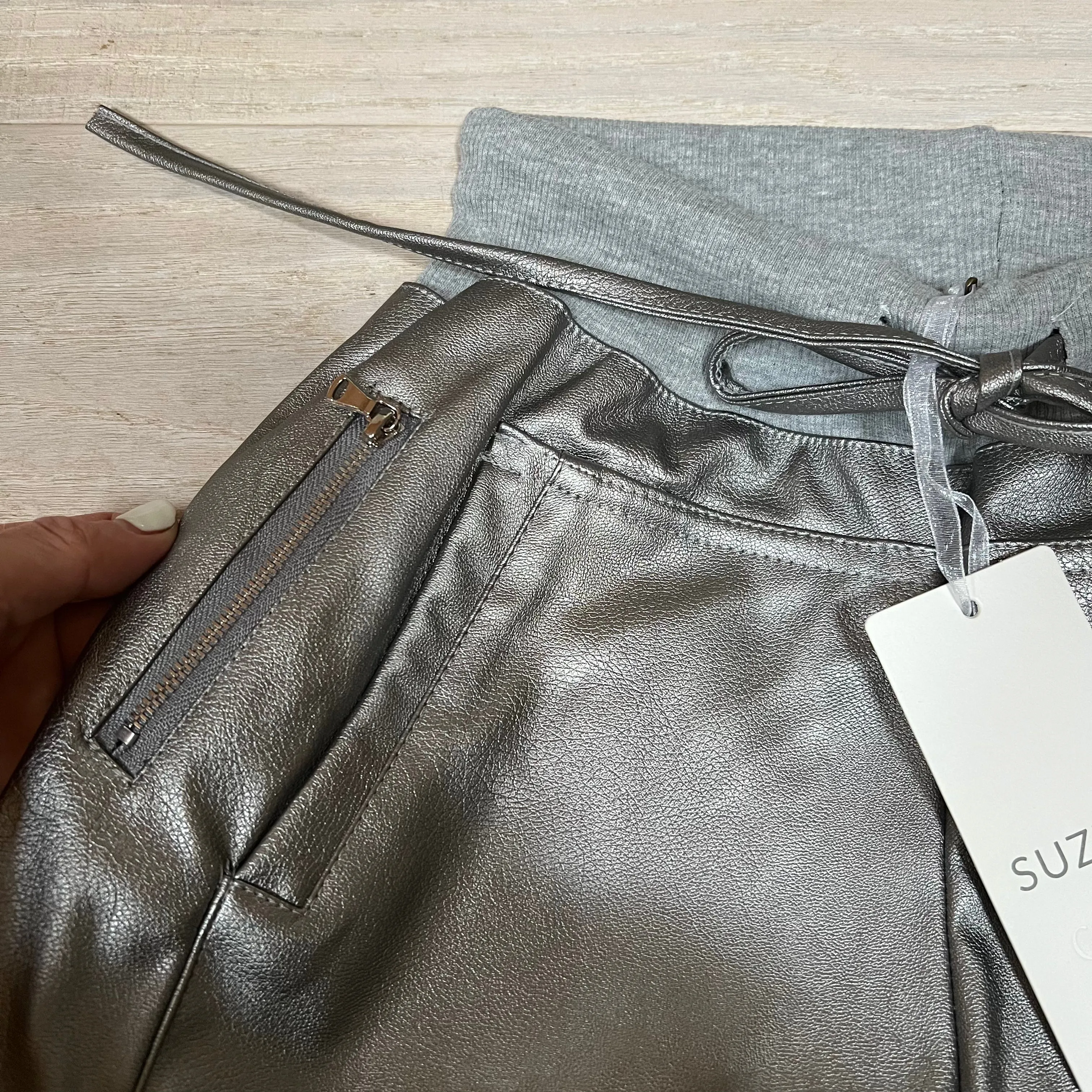 Full faux leather pewter SiLVER ULTIMATE joggers