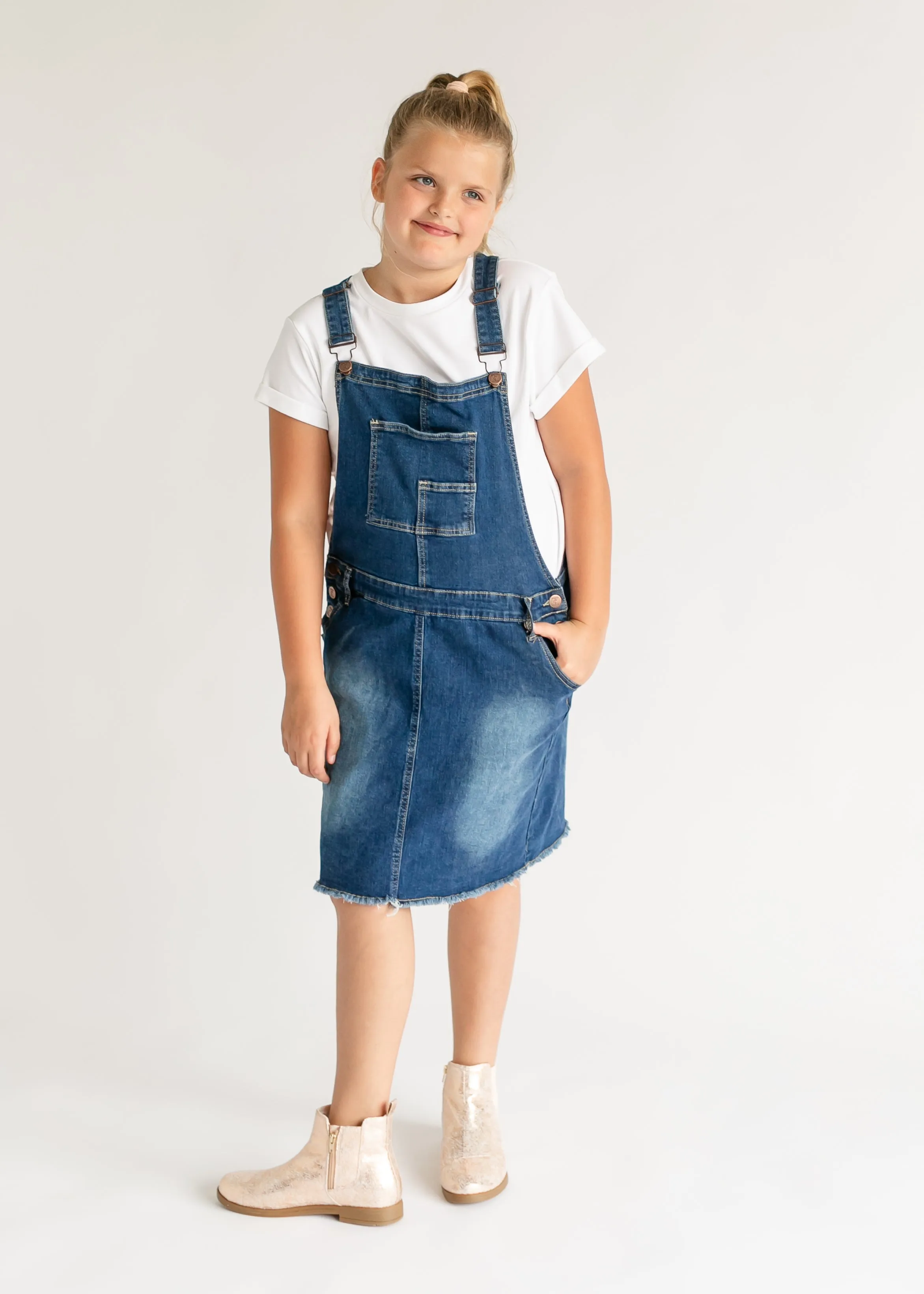 Girl's Aria Denim Overall Jumper Dress - FINAL SALE