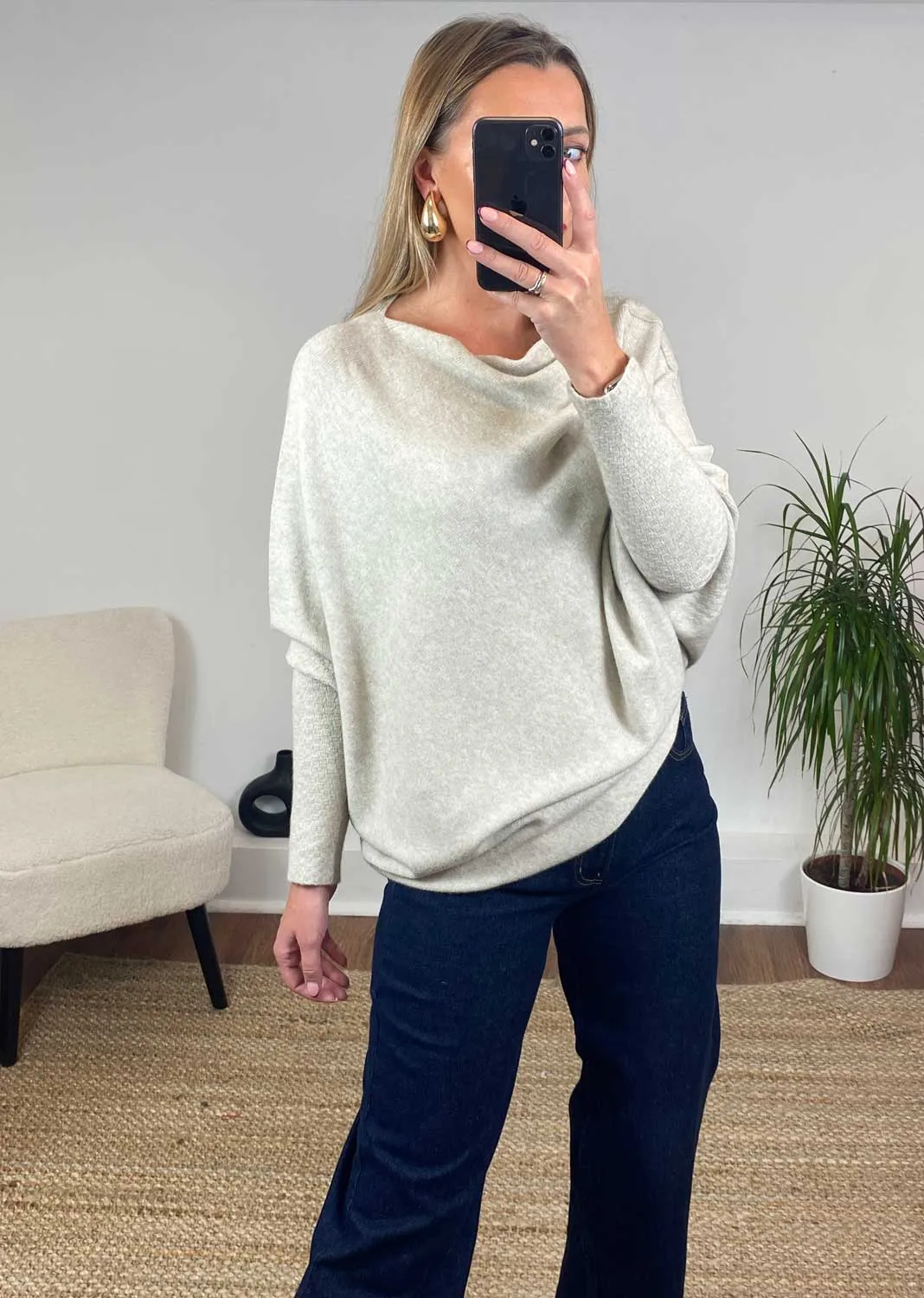 Grace Asymmetric Knit Jumper in Beige