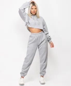 Grey Oversized Cropped Hoodie & Joggers Loungewear Set