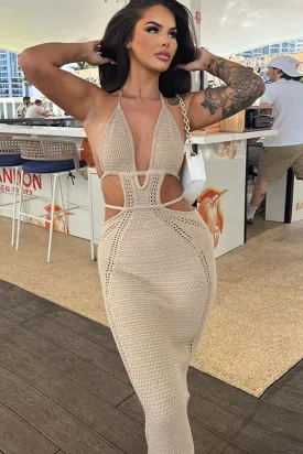 Halter Neck Cutout Backless Maxi Bodycon Dress