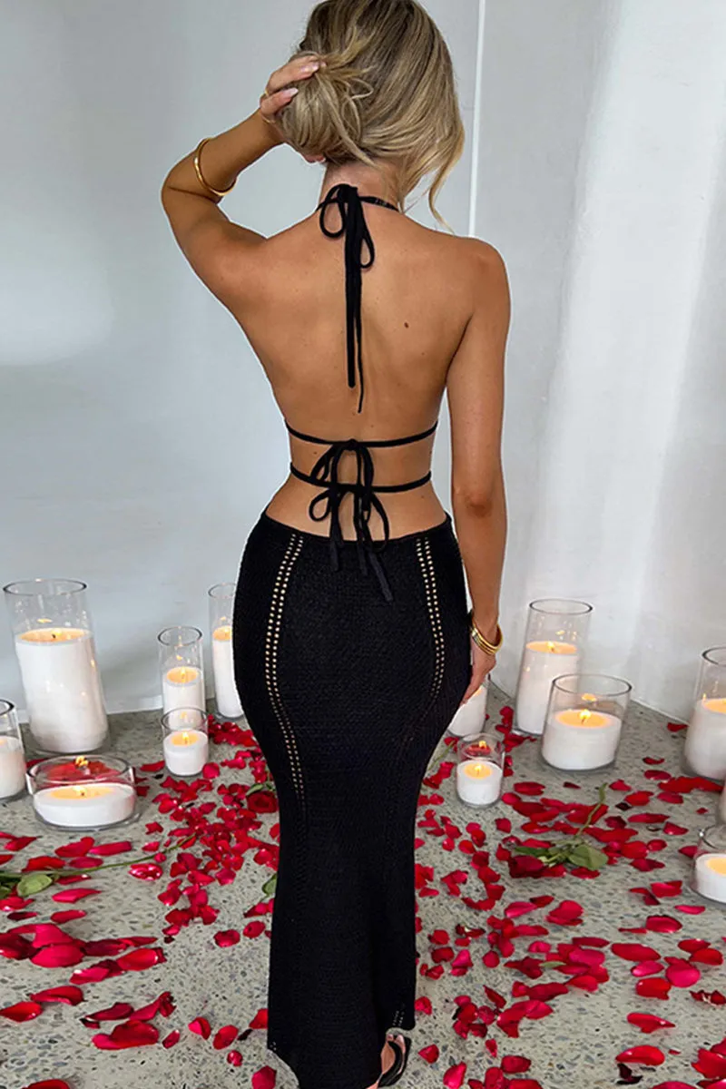 Halter Neck Cutout Backless Maxi Bodycon Dress